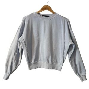Ksubi Womens  Light Blue Cotton Crewneck Sweatshirt Ribbed Side Panels Size XL